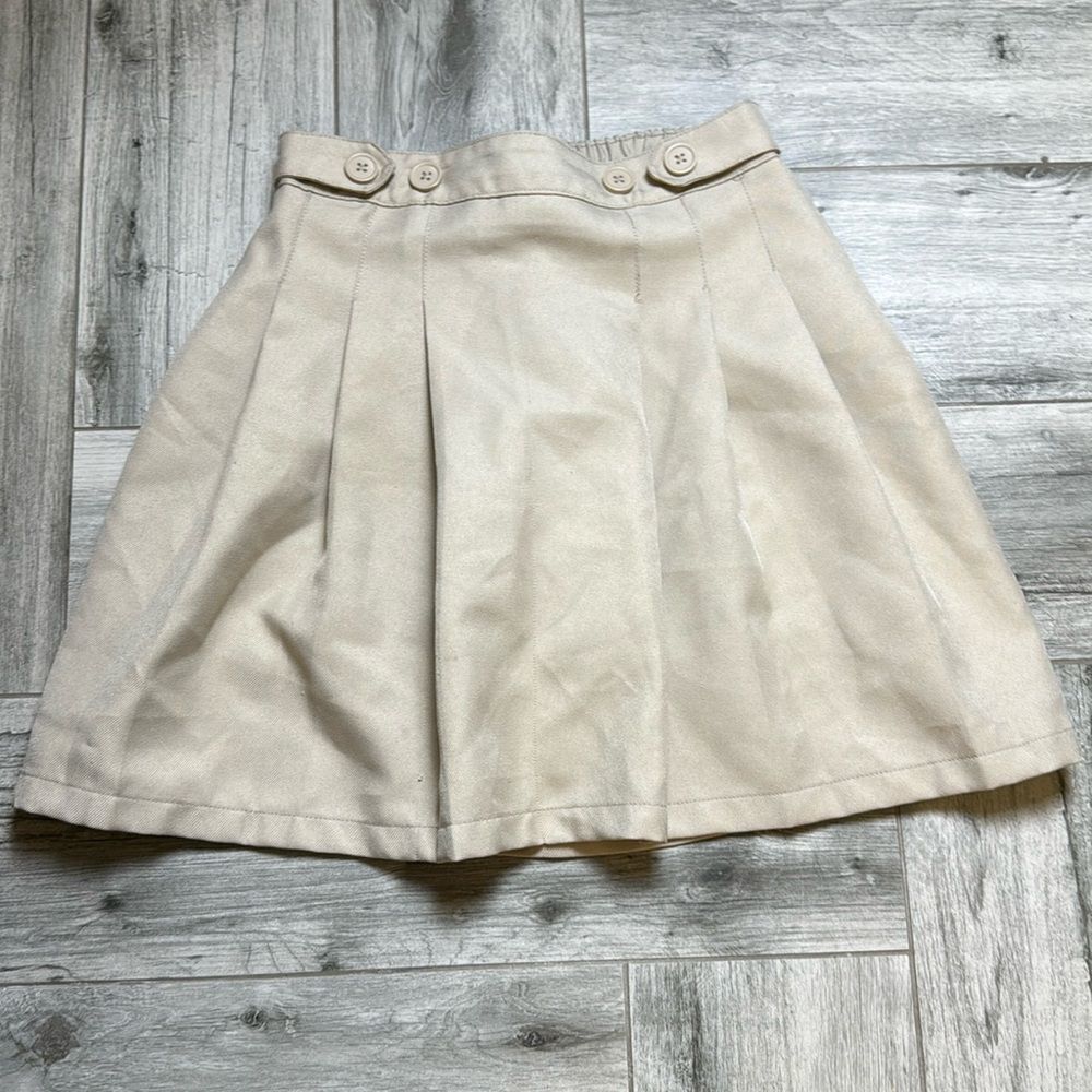 Chaps Beige Uniform Pleated Mini Skirt